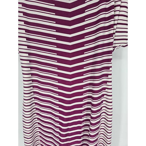 Apt 9 Womens Sz M Knee Length Dress Purple White Abstract Striped Short Sleeve - Picture 2 of 4